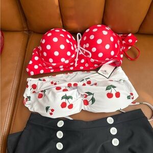 Polka Dot and Cherry Print Bikini Set